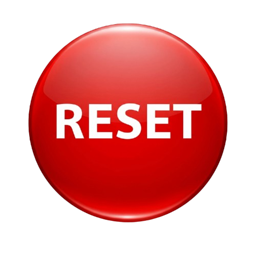 Botão vermelho com a palavra “RESET” em destaque, simbolizando a ideia de reinício, transformação e reflexão sobre escolhas na vida.